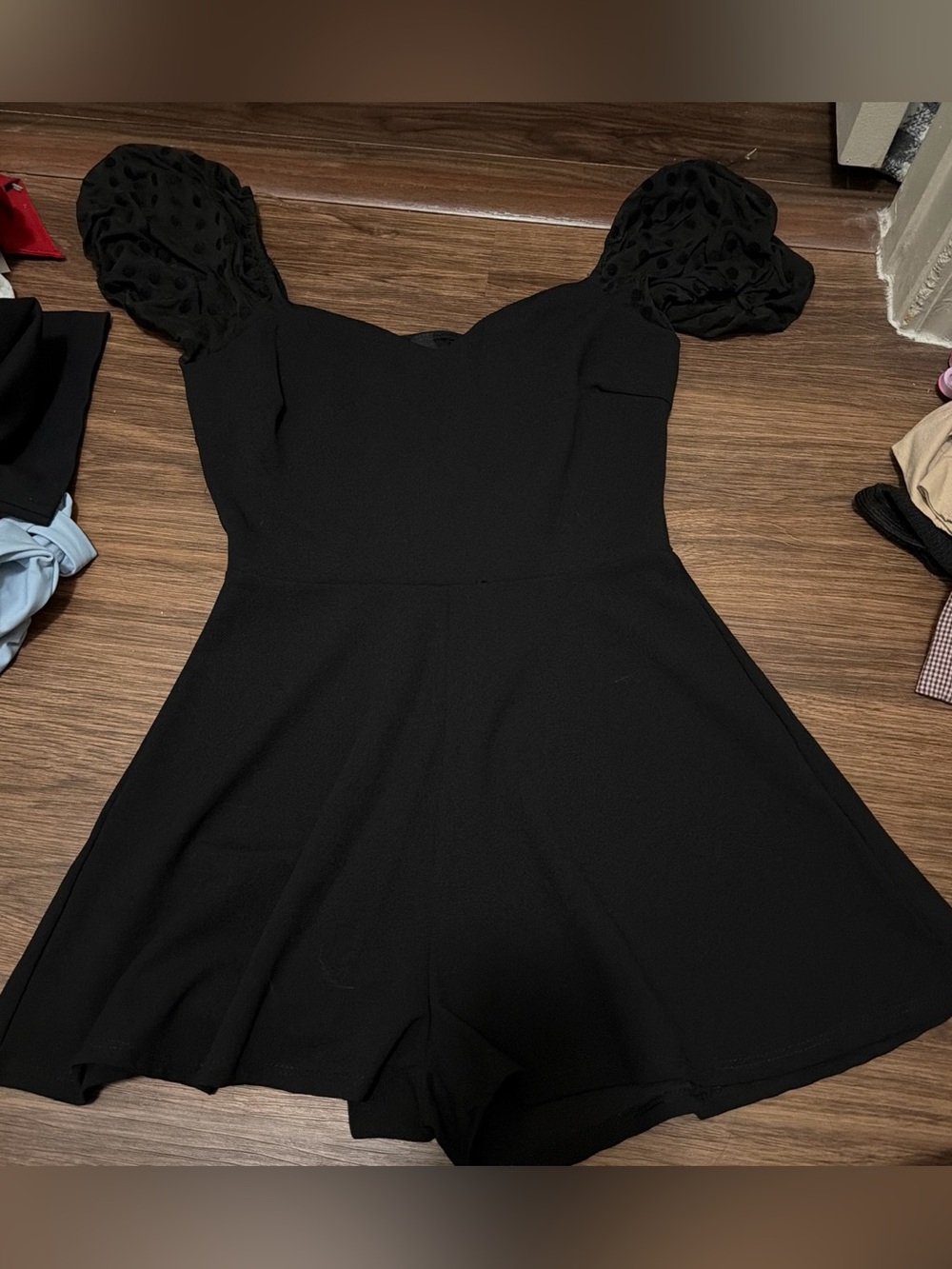 Windsor Black Puff-Sleeve Mini Romper Dress